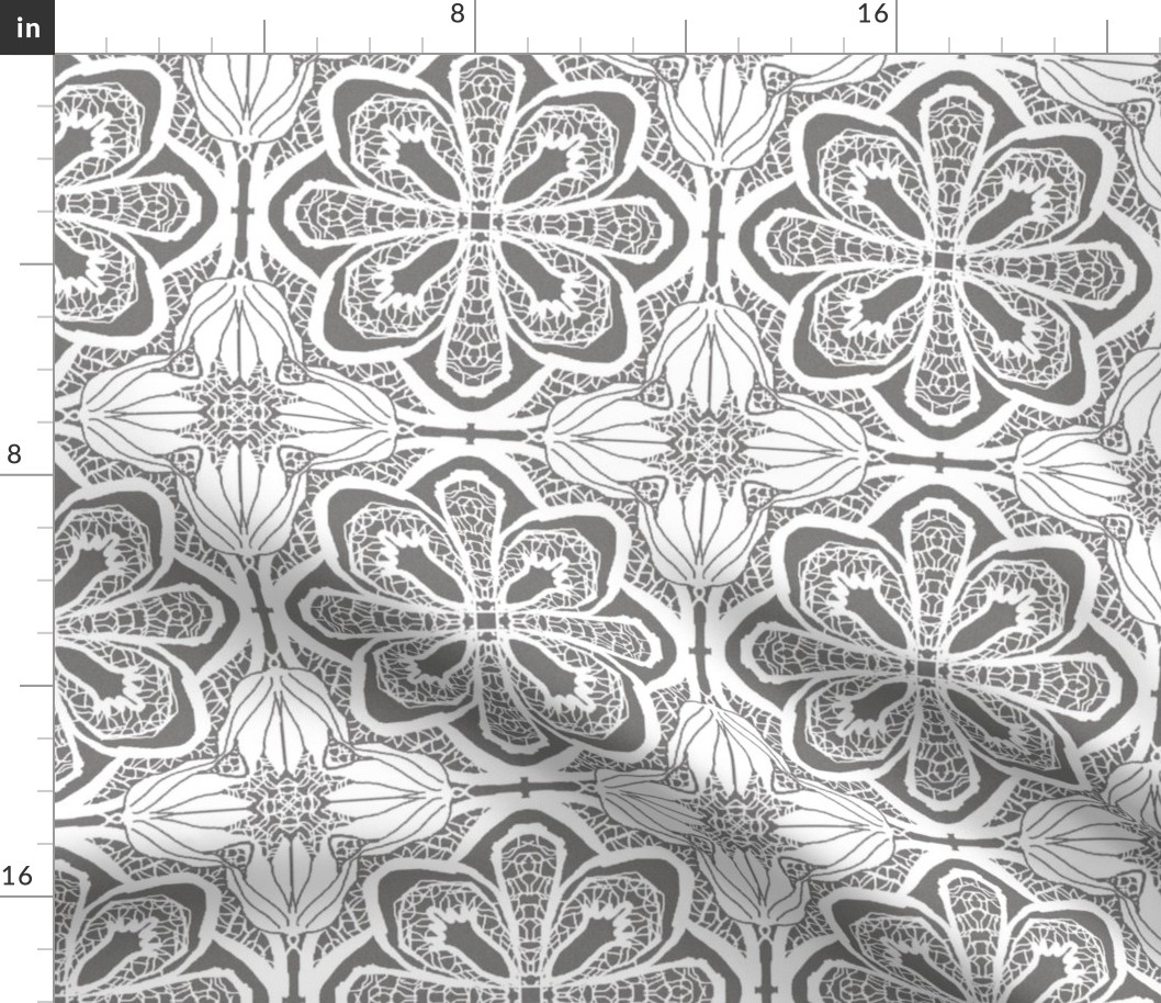 Lacy Flowers, Gray Sparkle, Large