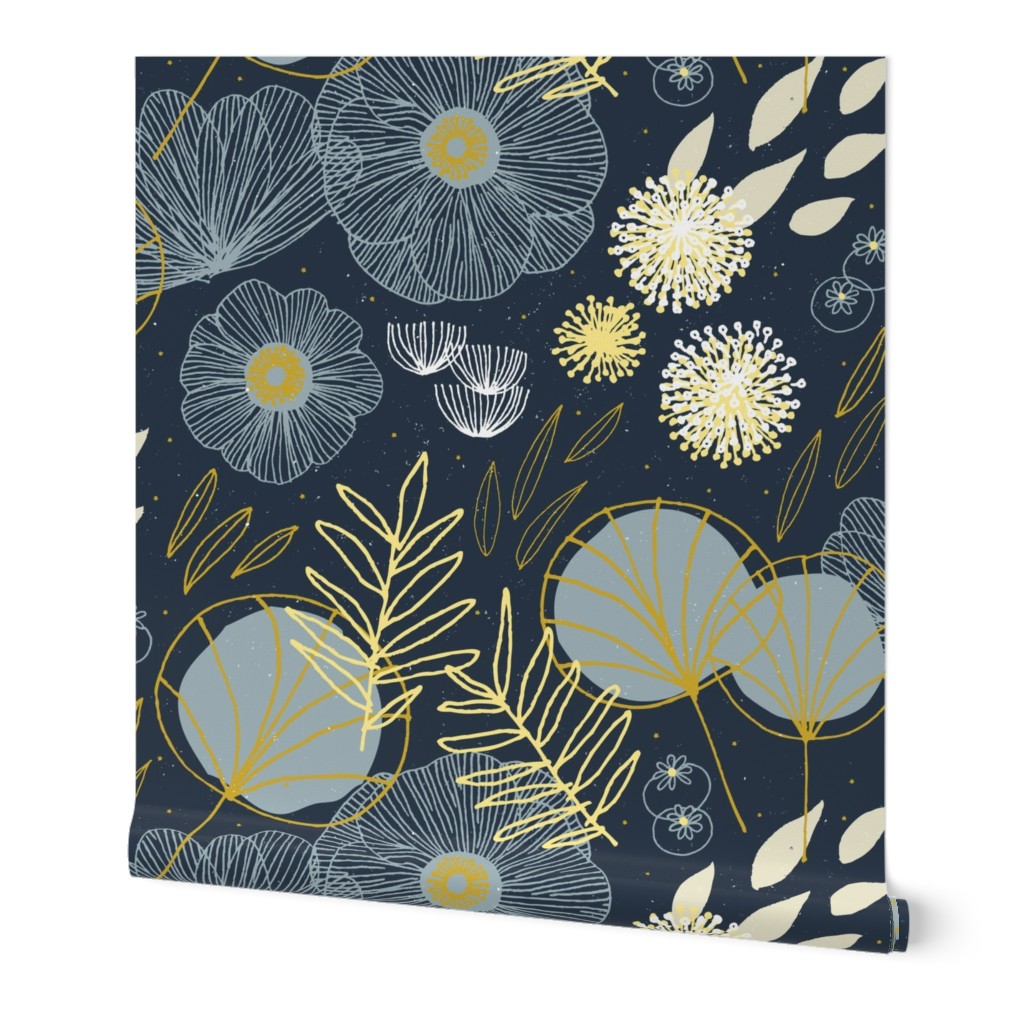 Spring Floral M+M Navy Black by Friztin