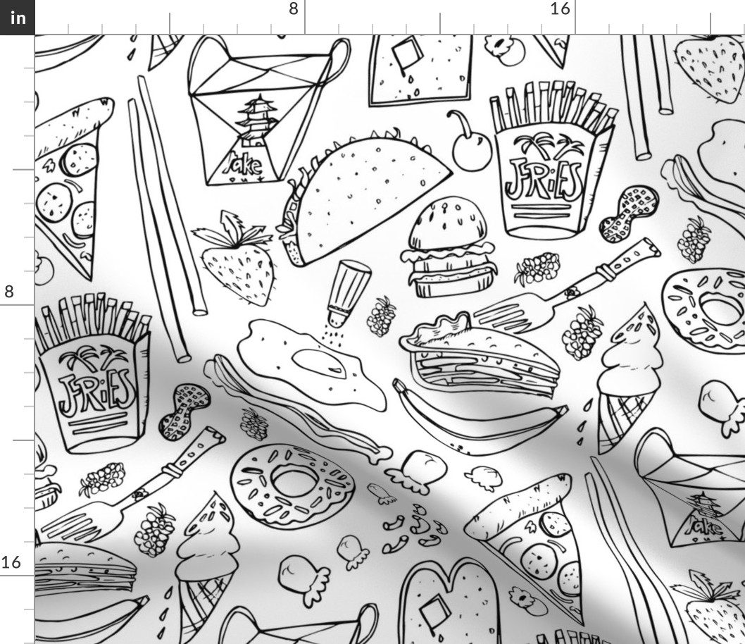 Junk Food Coloring Book fabric for Kids