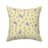 Half moon polkas with flowers purple on yellow