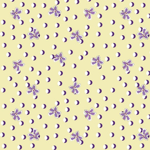 Half moon polkas with flowers purple on yellow