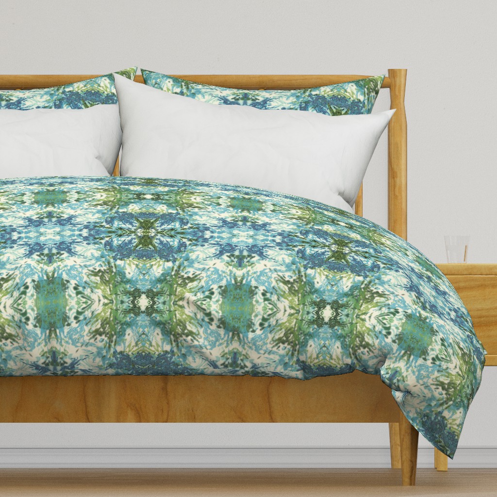 Mock Floral Blue and Green Ikat 2