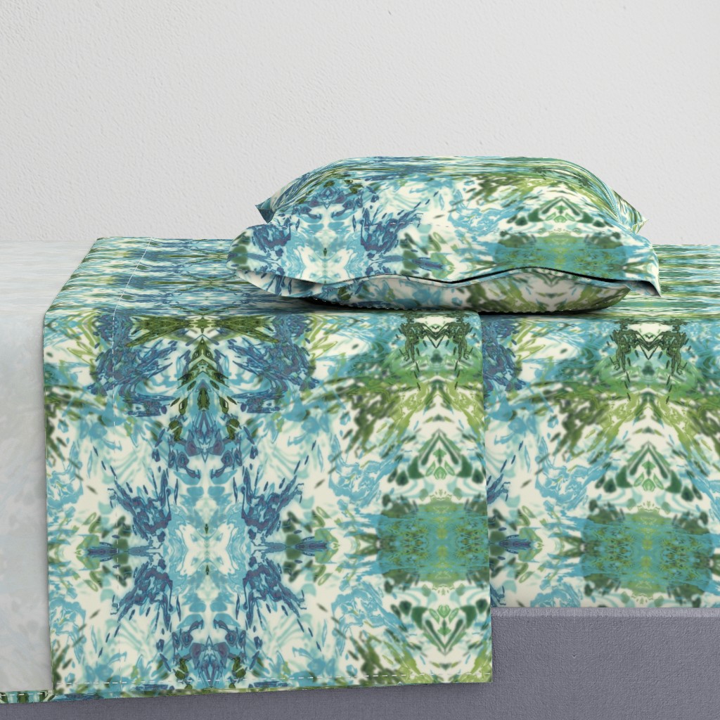 Mock Floral Blue and Green Ikat 2