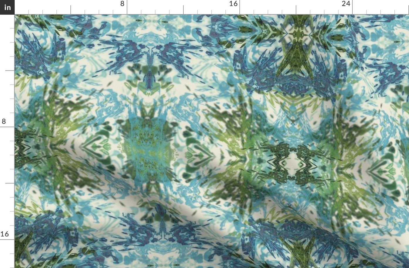 Mock Floral Blue and Green Ikat 2