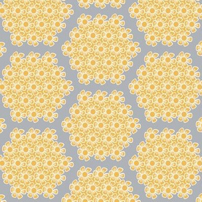 Lacy Flower Hexagons, Gray, Yellow
