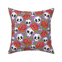 Skulls and Roses Red on Purple