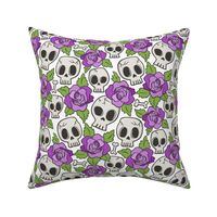 Skulls and Roses Red Purple on White