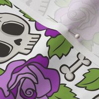 Skulls and Roses Red Purple on White