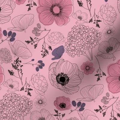 flowers outline smoky pink