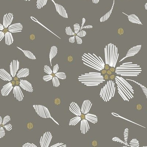 stitched flowers taupe