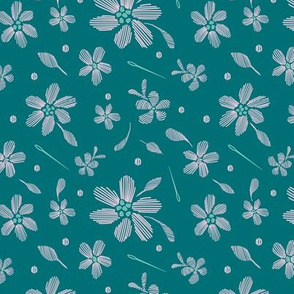 stitched flowers teal