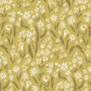Woodland Floral No. 1 - Small Scale, Vintage Green/Gold