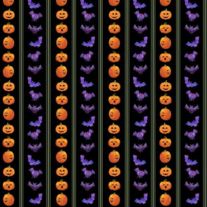 Spooky Purple Bats and Orange Pumpkins