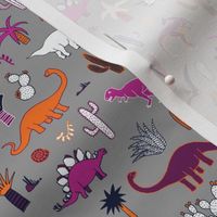 Dinosaur Desert  - purple & orange on grey - medium - small