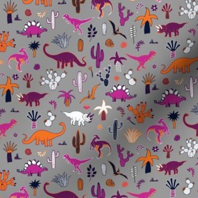 Dinosaur Desert  - purple & orange on grey - medium - small