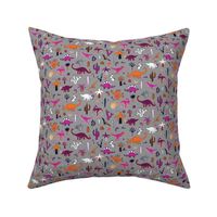 Dinosaur Desert  - purple & orange on grey - medium - small