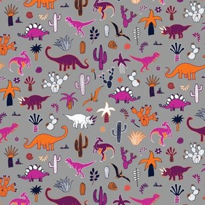 Dinosaur Desert  - purple & orange on grey - medium - small