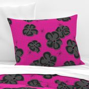 Painted Poppies Gray-Black on Fuchsia