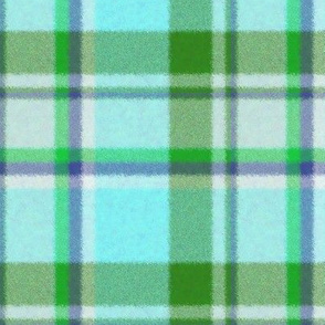 Furry Look Asymmetric Aqua and Green Plaid