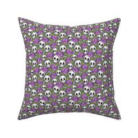 Skulls and Roses Purple on Dark Grey Tiny Small 1 inch