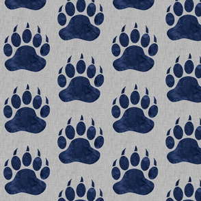 5” Bear Paws - Navy on light grey linen