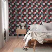 Wild One Quilt B -  red, black and grey - woodland moose