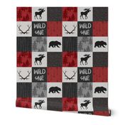 Wild One Quilt B -  red, black and grey - woodland moose