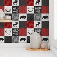 Wild One Quilt B -  red, black and grey - woodland moose