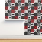 Wild One Quilt B -  red, black and grey - woodland moose