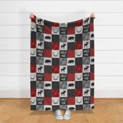 Wild One Quilt B -  red, black and grey - woodland moose