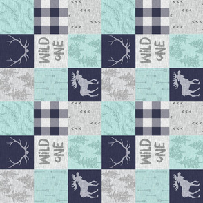3” Wild One Wholecloth Quilt - Mint, navy and grey
