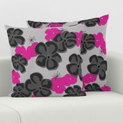 Painted Poppies Black and Fuchsia on Gray