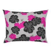 Painted Poppies Black and Fuchsia on Gray