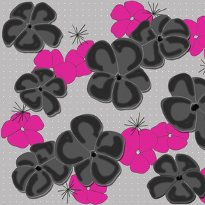 Painted Poppies Black and Fuchsia on Gray