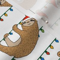 LARGE - christmas sloth // cute xmas holiday christmas fabric, sloth, father christmas, santa claus, cute animals - white