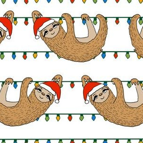 LARGE - christmas sloth // cute xmas holiday christmas fabric, sloth, father christmas, santa claus, cute animals - white