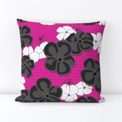 Painted Poppies Black and White on Fuchsia