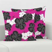 Painted Poppies Black and White on Fuchsia
