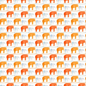 Mama & Baby Elephant in Orange & Purple on White