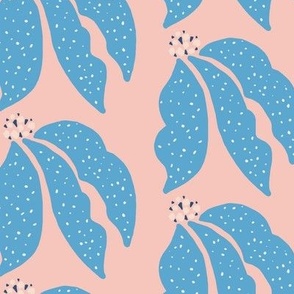 Sky blue leaves with spotted texture on shell pink