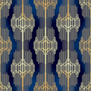 Art Deco - Rich Gold on Blue Opulence 