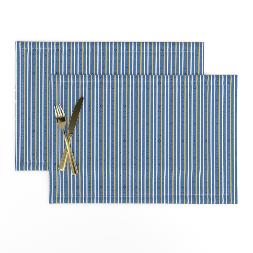 yellow and white vertical stripes on blue | small