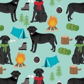 black lab camping - labrador retriever dog fabric - cute dogs, dog, pet fabric