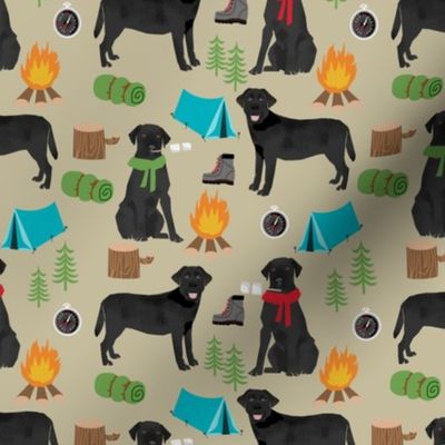 black lab camping - labrador retriever dog fabric - cute dogs, dog, pet fabric tan
