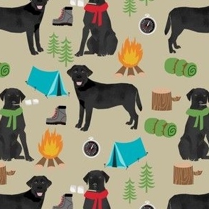 black lab camping - labrador retriever dog fabric - cute dogs, dog, pet fabric tan