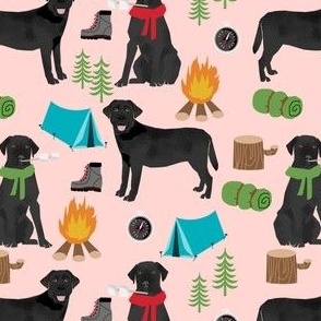 black lab camping - labrador retriever dog fabric - cute dogs, dog, pet fabric pink