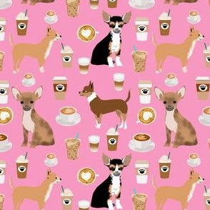 SMALL - chihuahuas dog fabric cute pink dog, dogs, chihuahuas coffees, latte, food