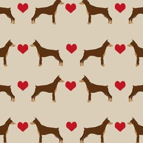 red doberman love fabric - cute dobermans hearts valentines design