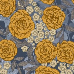 Yellow Roses on Blue Leaves