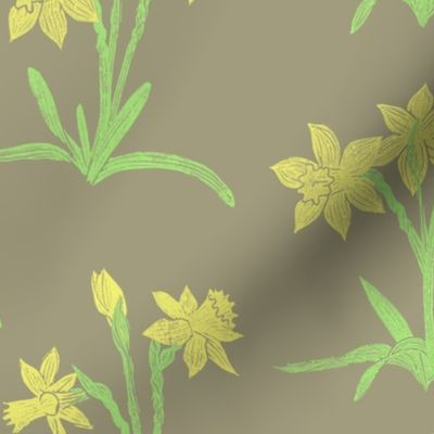 yellow daffodils on taupe